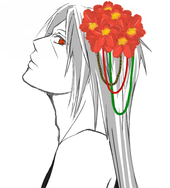 Itachi s květinou ve vlasech