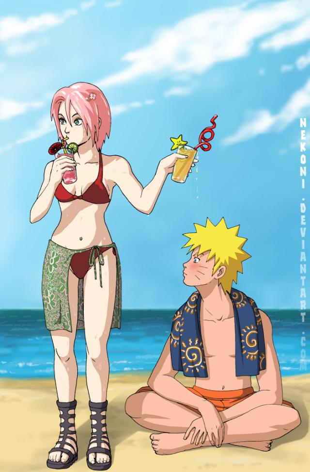 Naruto a Sakura na pláži