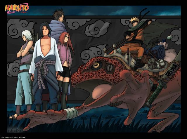 Sasuke + jeho team + Naruto (viz.Manga)