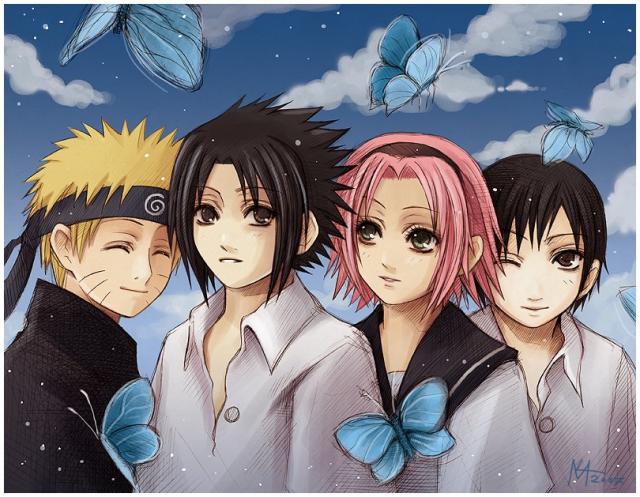Naruto, Sasuke, Sakura a Sai