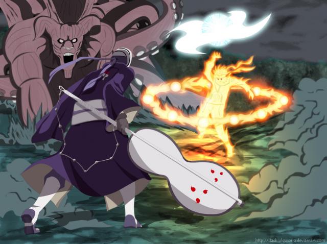 Killer Bee and Naruto vs Tobi (Obito)