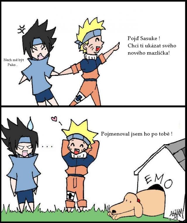 Sasuke,Naruto a Emo psík